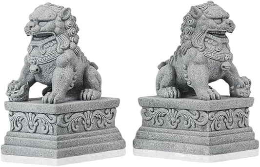 livelyfish Large Asian Fu Foo Dogs Statues A Pair of Two Guardian Lion Sandstone Figurine Pets Fish Tank Aquarium Landscape Ornaments Accessories Feng Shui Decorations (D)