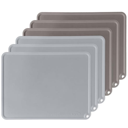 KVK Silicone Placemats for Toddlers Thicker Version, Non-Slip Reusable Kids Placemats for Dining Table, Stain-Proof Baby Table Mat for Restaurants 6 Packs (Light Gray&Dark Gray)