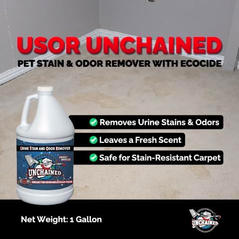 Unchained Urine Stain & Odor Remover Liquid Concentrate - Oxygen Based Odor Control Formula, Pet Smell Eliminator, Ideal for Carpets, Concrete, or Furniture, Sweet Breeze, 1 Gallon