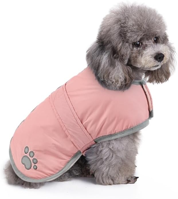 Queenmore Dog Winter Coat, Fleece Puffer Dog Down Vest, Cold Weather Pet Jacket for Dogs, Waterproof Reflective Reversible Dog Sweater Clothes for Small, Medium and Large Dogs (Light Pink, S)