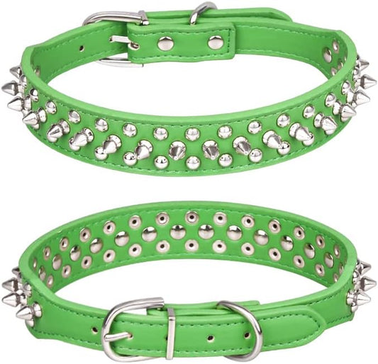 Spiked Dog Collar, Mushrooms Rivet Studded Adjustable Pu Leather Pet Collars for Cats Puppy Dogs (XS, Green)