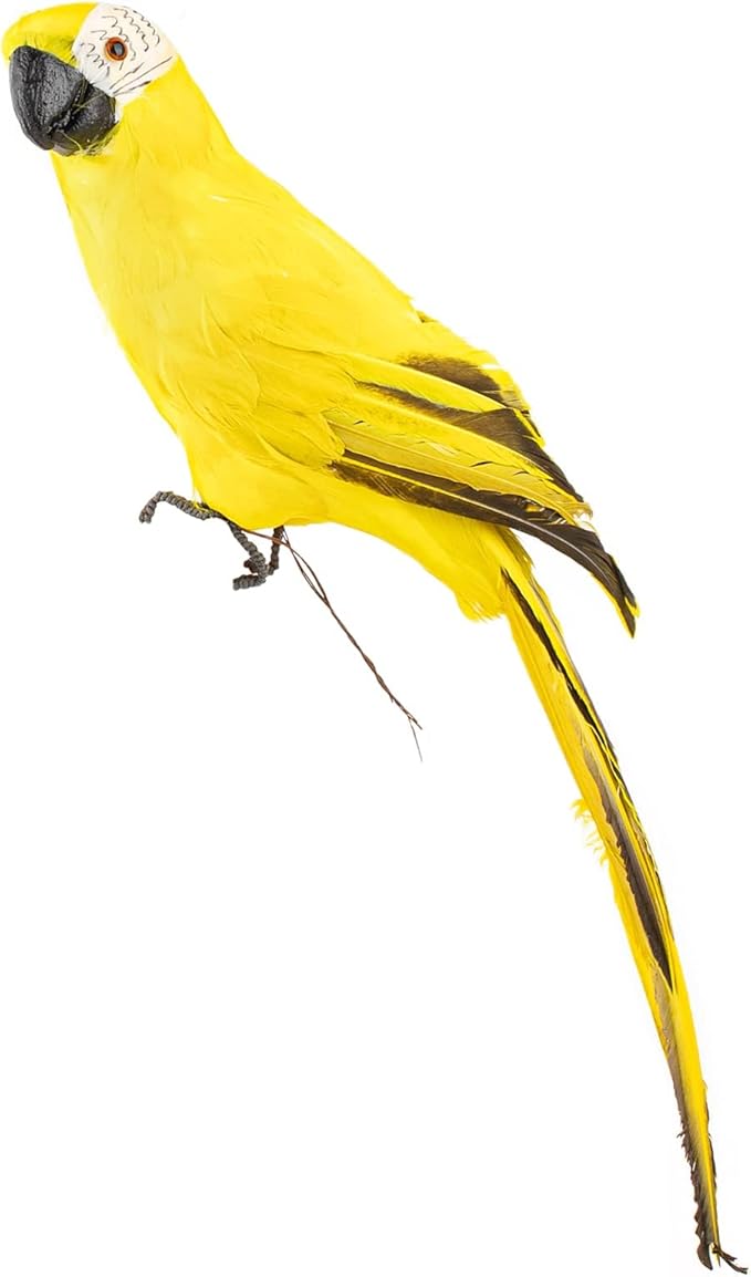 AUEAR, 17.7 Inch Yellow Lifelike Artificial Big Birds Feathered Fake Shoulder Parrot Decor Model for Decoration Craft