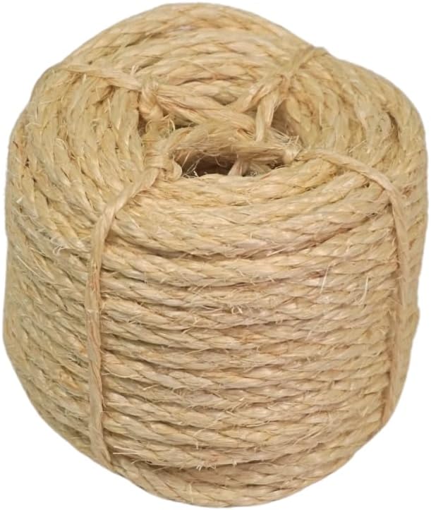 Premium Brazilian Sisal Rope, Natural Fiber 100% Sisal, Ultra Durable, Chemical-Free, Ideal for DIY, Cats, Scratching Post Replacement, Home Decor, Garden, Crafting (1/4” 50 ft / 6mm 15m)