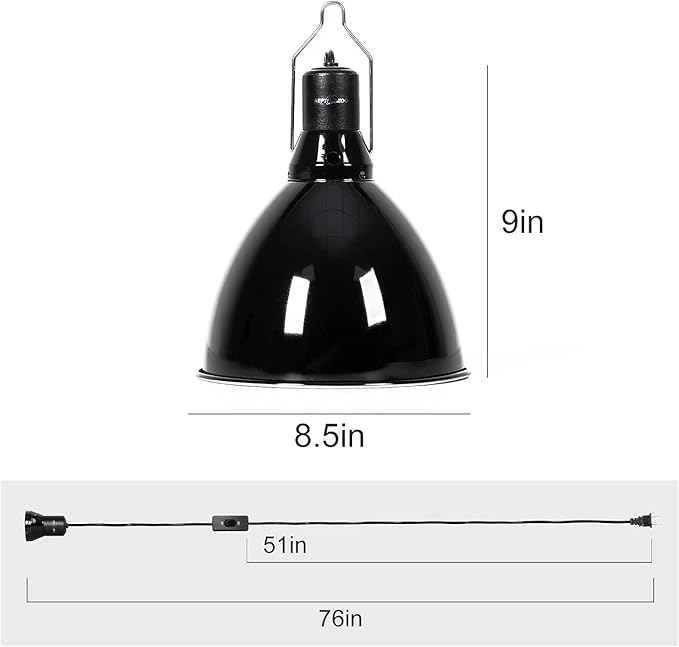 REPTI ZOO 8.5 inch Reptile Light Fixture 200W 2 in 1 E26 Base with Removable Ceramic Socket with On Off Toggle Switch in Black,Aquarium Dome Reptile UVB Light Socket Fixture (Without Bulbs)