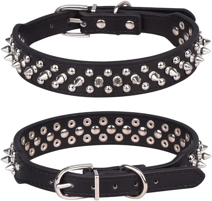 Spiked Dog Collar, Mushrooms Rivet Studded Adjustable Pu Leather Pet Collars for Cats Puppy Dogs (S, Black)