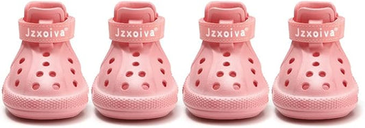 JZXOIVA Dog Shoes for Hot Pavement, Dog Booties for Large Dogs, Breathable Dog Boots & Paw Protectors, Adjustable Non-Slip Dog Rain Booties, Waterproof Pets Sandals for Beach Pink Size 8