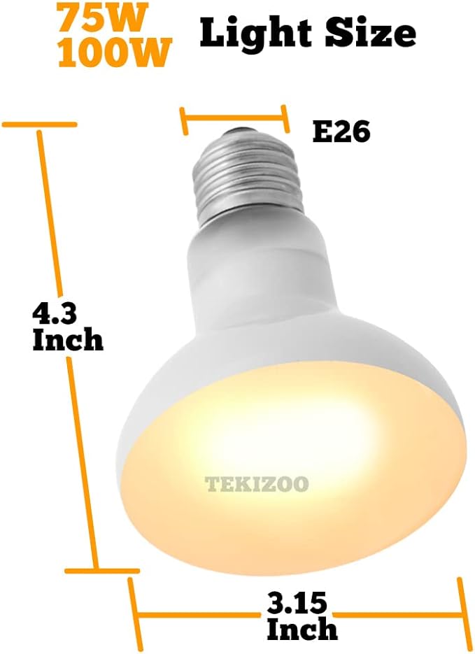Heat Lamp Bulbs Reptile Basking Light Spot Daylight for Bearded Dragon,Lizard,Tortoise,Amphibian 100W(2 Pack)