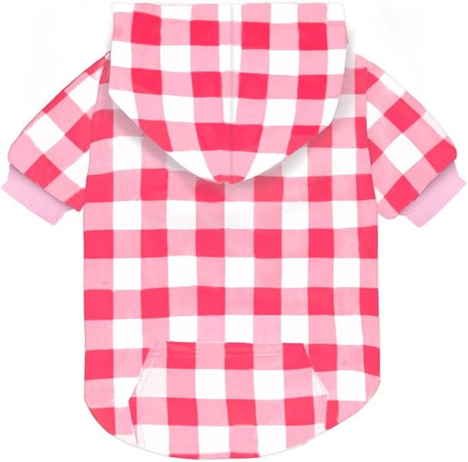 GreenJoy Plaid Dog Sweaters Hoodies Sweatshirts for Dogs Cats, Warm and Soft Cold Weater Coats for Christmas (Pink, Small)