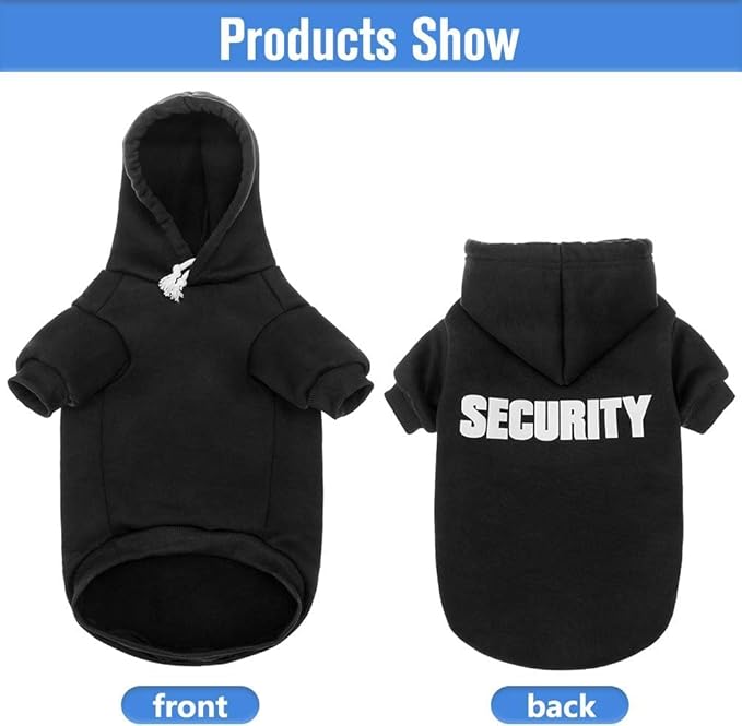 SCENEREAL Security Dog Hoodie for Large Medium Small Dogs, Soft Puppy Sweatshirts with Leash Hole for Outdoor Walking, Fall Winter Halloween Dog Costume Pet Cold Weather Coats