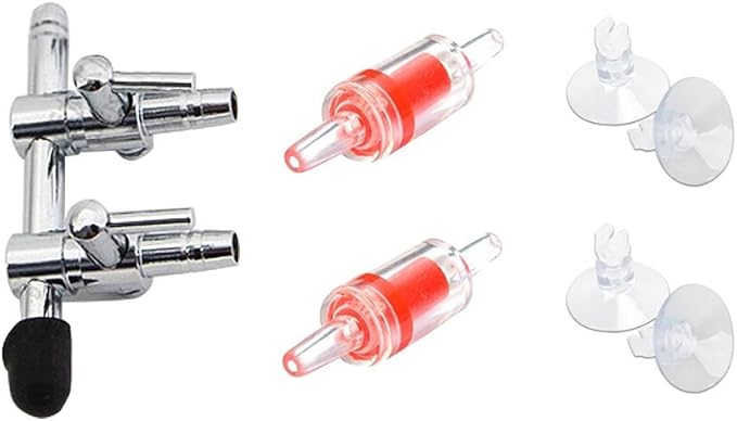 Aquarium Air Pump Splitter 7 in 1 Set 2-Way Air Flow Control Lever Valve & 2 Non-Return Check Valves & 4 Suction Cups for Fish Tank Airline Air Tube Hose
