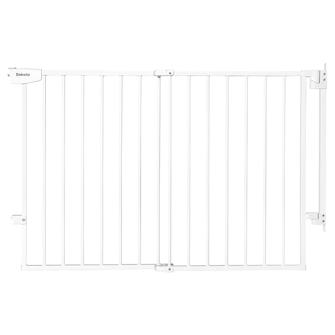 Babelio 34" Tall No Bottom Bar Baby/Dog Gate for Stairs, House and Doorways, 29.7-46.5" Auto Close Safety Pet Gates with Large Walk Thru Door, Hardware Mount, White