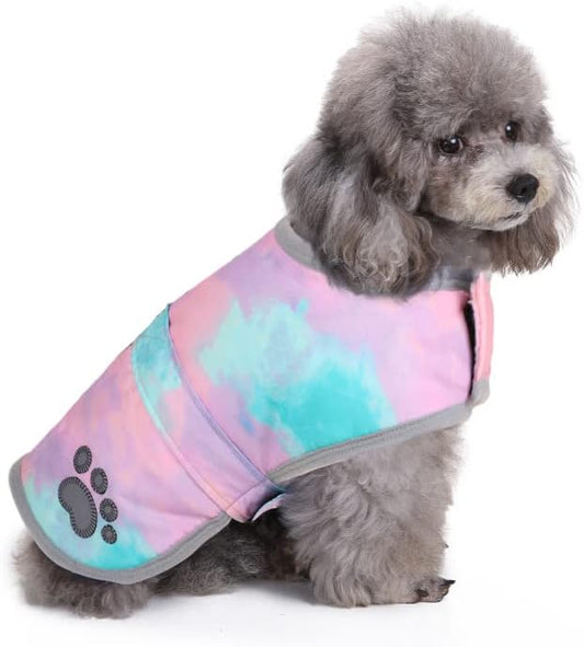 Queenmore Dog Winter Coat, Cold Weather Fleece Jacket for Dogs, Waterproof Reflective Reversible, for Small, Medium and Large Dogs (Tie-Dye, XL)