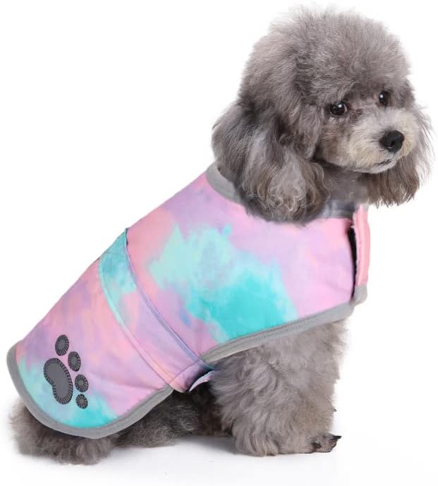 Queenmore Dog Winter Coat, Cold Weather Fleece Jacket for Dogs, Waterproof Reflective Reversible, for Small, Medium and Large Dogs (Tie-Dye, S)