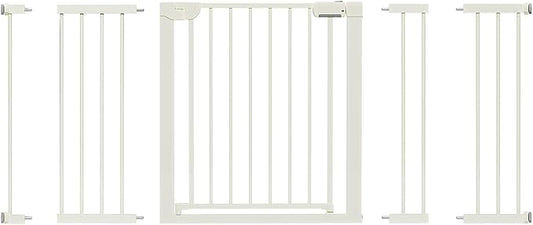 29.5-59.8" Baby Gate for Stairs, Pressure Mounted Dog Gate Indoor, Auto Close Pet Gate for Doorways No Drilling, Easy Install Baby Essentials with Large Walk Thru Door, White