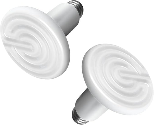 Simple Deluxe 100W Reptile Heat Lamp Bulb No Light Ceramic Heat Emitter Brooder Coop Heater for Amphibian Pet & Incubating Chicken, Snake, Lizard, Spider, 2-Pack,White