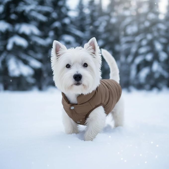 ASENKU Dog Winter Coat - Waterproof Windproof Dog Jacket, Warm Snowproof Doggie Puffer Vest for Cold Weather, Lightweight Snow Coats for Small Medium Large Dogs (XS, Coffee)
