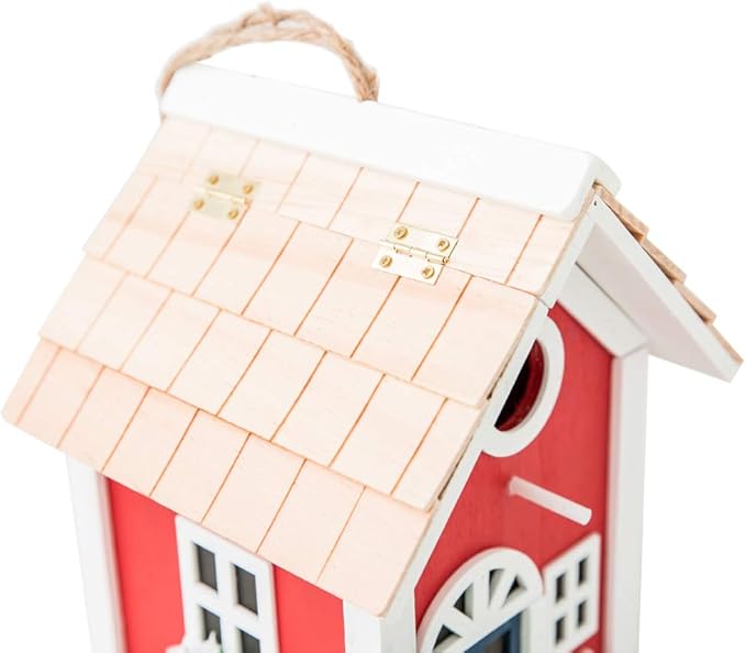 MEWANG Hanging Colourful Birdhouse Garden Country Cottages Bird House Condo Wooden Red Height 9.7"