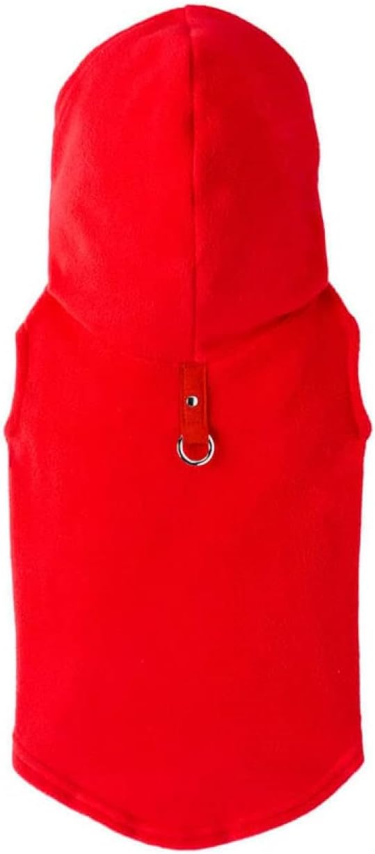 Gooby Fleece Vest Hoodie Dog Sweater - Red, X-Small - Warm Pullover Dog Hoodie with O-Ring Leash for Small to Medium Dogs