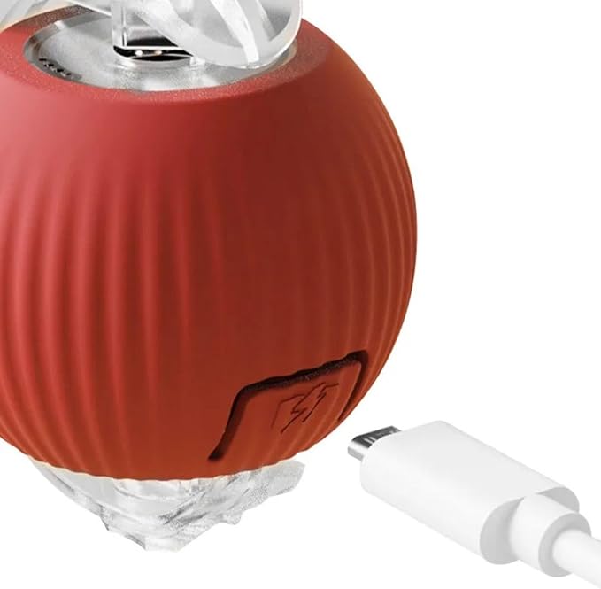 Interactive Rolling Cat Ball Toy [RED], LED Lights, for Indoor Adult Cats, Rechargeable, Smart Automatic Pet Ball, Speedy Tail/Rope, Fast on Carpet, Only for Active Cats
