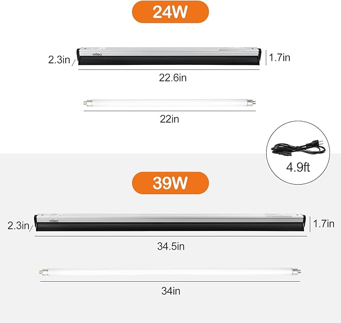 Oiibo T5 UVB Reptile Lighting Combo Kit, Reptile Light Fixture with Desert 12.0 UVB Bulb High Output T5 HO UVB Reptile Light with Detachable Curved Reflector(24W)