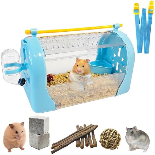 Tfwadmx Hamster Carrier Cage, Portable Dwarf Hamster Travel Cage, Pet Outgoing Cage with Chewing Toys, Small Animal Breathable Carrier for Hamsters Gerbil Mice Rat Hedgehog