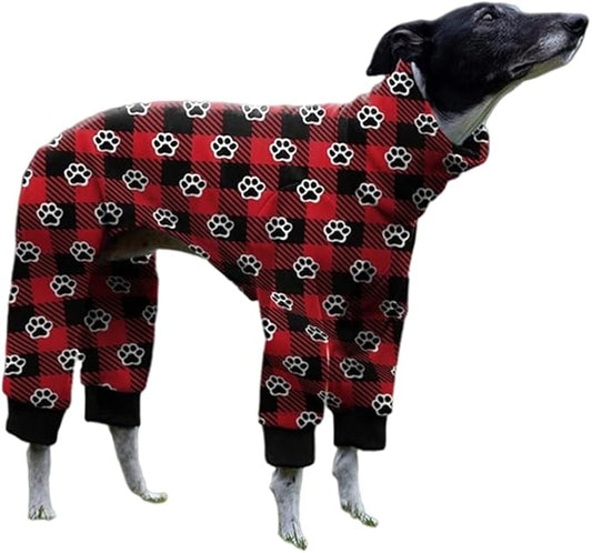 Cnkwei Dog Pajamas Medium Large Dog Paw Printed Greyhound Pajamas Jumpsuit Bodysuit Red