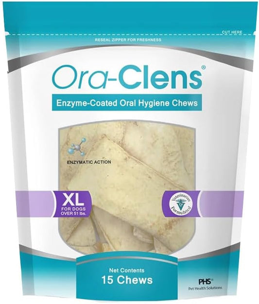 Oral Hygiene Chews for X-Large Dogs-Enzymatic Dental Treats for Daily Oral Care, Cleans Teeth and Freshens Breath, Reduces Plaque, Bacteria and Tartar Build Up Without Brushing-15 Chews