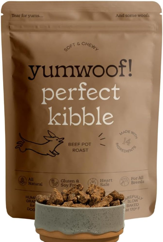 Yumwoof Perfect Kibble Non-GMO Air Dried Dog Food | Improves Allergies & Digestion with Organic Coconut Oil, MCTs & Antioxidants | Vet-Approved Soft Dry Diet | Made in USA (Beef 14 oz.)
