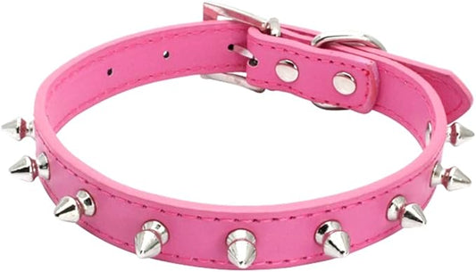Spiked Dog Collar for Small Dogs, Mushrooms Rivet Soft Pu Leather Spike Stud Studded Cat Collar Adjustable for Mini Tiny Breed Pet Teacup Puppy (S, Hot Pink)