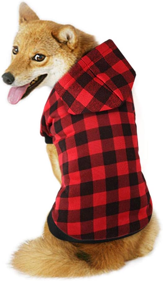 Plaid Dog Hoodie Sweatshirt Sweater for Medium Dogs Cat Puppy Clothes Coat Warm and Soft (M)