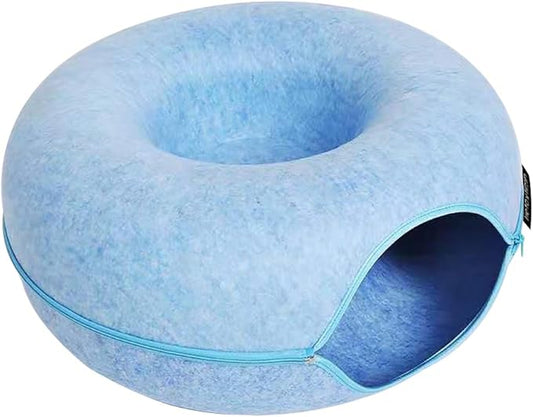 Tunnel nest, Donut nest, Fun Ventilation peep Hole, Detachable Zipper cat Bed, Felt Washable, All Season Universal cat Bed Suitable for Cats (Sky Blue, Small)