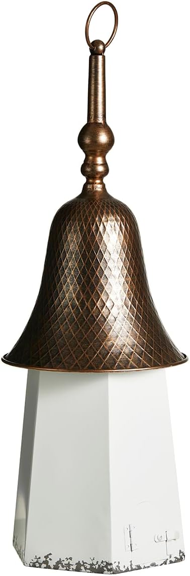 Glitzhome 24" H Metal Hanging Birdhouse for Outdoors, Farmhouse Pagoda Painted Decorative Bird House with Bell Roof for Bluebird Wren Chickadee Sparrow Bird Nest Box for Garden Patio, Washed White