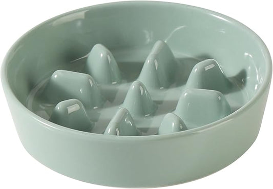 Ceramic 7.3 inch Dog Bowl Slow Feeder, Slow Pet Food Dish for Medium and Small Dog, Stop Bloat, Preventing Choking(Single Bowl, Light Green)