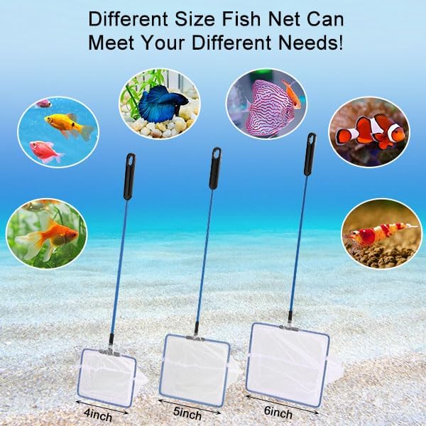 Mogoko Fish Net Aquarium, Small Fish Tank Net with Long Plastic Handle, Square net with Fine Mesh for Tank Cleaning