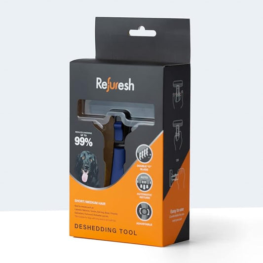 Deshedding Dog Brush for Short/Medium Hair (Large,Blue) – Gentle Deshedding Tool for Dogs & Cats – Reduces Shedding, Without damaging Topcoat. Removes Loose Fur & Dead Undercoat.