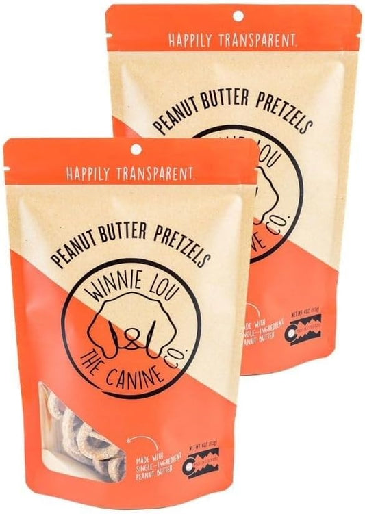 Winnie Lou Organic Healthy Dog Treats – All Natural Crunchy Dog Biscuits Made in USA with Organic Ingredients from Colorado Farms – for Small, Medium, Large Dogs - Peanut Butter Pretzels (Pack of 2)