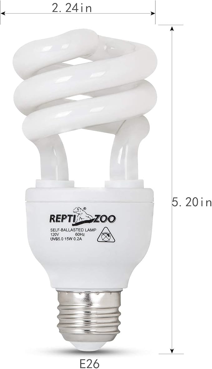 REPTI ZOO 15 W UVA UVB 5.0 Reptile Lights Energy Saving Reptile Heat Lamp UVB Bulb Spiral Compact Bulb Fit for Rainforest Type Reptile/Snake/Lizard/Insect/Turtle/Tortoise