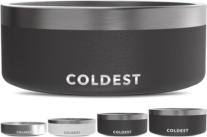 Coldest Dog Bowl - Anti Rust Metal, Non Slip, 3 Layers Insulated Stainless Steel Dog Bowls - Spill Proof & Heavy Duty - Water Bowl for Dogs, Cats & Pets, Dish Washer Safe (64 oz, Stealth Black)