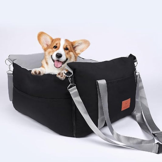 Medium Dog Car Seat for Medium Sized Dogs, Car Seat for Small Dogs with Side Zipper, Waterproof Dog Travel Booster in car with Storage Pockets Up to 25lbs, Memory Foam Filling for Max Support, Black