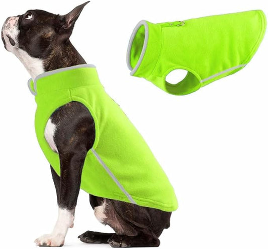 JACKO & CO - Fleece Vest Sweater with Leash Ring - Soft Lightweight Breathable for Puppies Small Medium Dogs, Kitten, Cats, Chihuahua - Warm for Fall/Autumn/Winter (Lime Green, XX-Large 25-35lbs)
