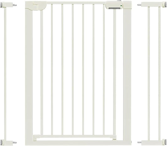 MUTAK 29.5-40.6" Baby Gate for Stairs, Pressure Mounted Dog Gate Indoor, Auto Close Pet Gate for Doorways No Drilling, Easy Install Baby Essentials with Large Walk Thru Door, White