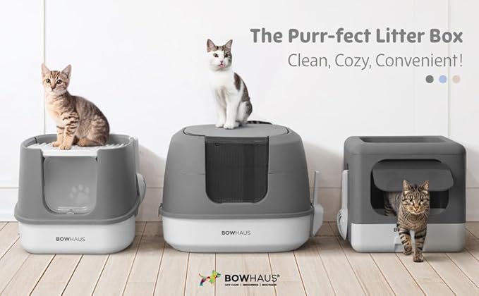 Fully Enclosed Cat Litter Box w/Lid, Scoop, Cat Mat & Odor Fitter, Large Plastic Cat Toilet with Double Door, Anti-Splashing Cat Litter Box with Lockable Front Door, Dark Grey