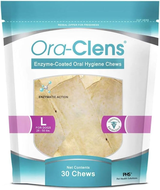 Oral Hygiene Chews for Large Dogs-Enzymatic Dental Treats for Daily Oral Care, Cleans Teeth and Freshens Breath, Reduces Plaque, Bacteria and Tartar Build Up Without Brushing-30 Chews