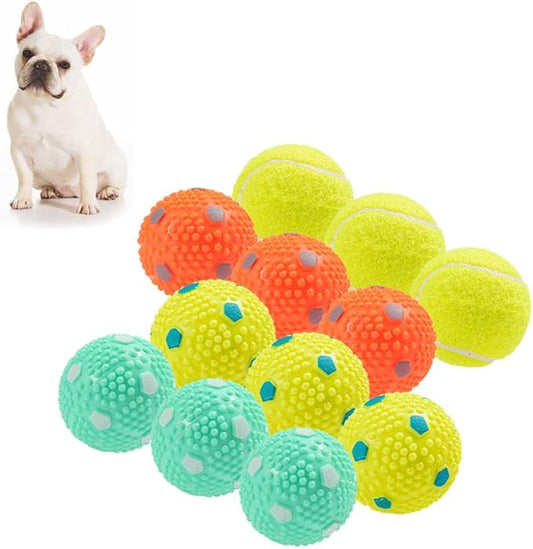 Dog Balls 12 Pcak, 9 Latex Balls and 3 Tennis Balls for Small Dogs and Puppies for Automatic Dog Ball Launcher(2 Inches)