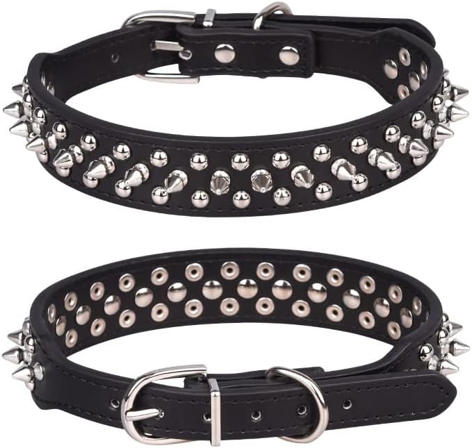 Spiked Dog Collar, Mushrooms Rivet Studded Adjustable Pu Leather Pet Collars for Cats Puppy Dogs (XS, Black)