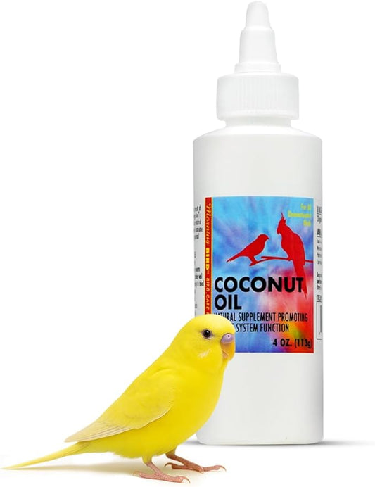 Morning Bird Coconut Oil for Birds 4 oz – Supports Immunity & Digestion – Boosts Energy & Feather Health – Easy to Mix with Food Pure Cold Pressed Formula – Safe for All Bird Life Stages