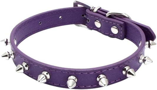 Spiked Dog Collar for Small Dogs, Mushrooms Rivet Soft Pu Leather Spike Stud Studded Cat Collar Adjustable for Mini Tiny Breed Pet Teacup Puppy (M, Purple)