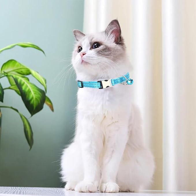 Light Blue Cat Collar with Bell, Reflective Nylon X-Small Puppy Collars Soft Adjustable Buckle for XXS XSmall Small Puppy Female Tiny Pets Dogs Boy Girl Kitten Yorkie Chihuahua XS
