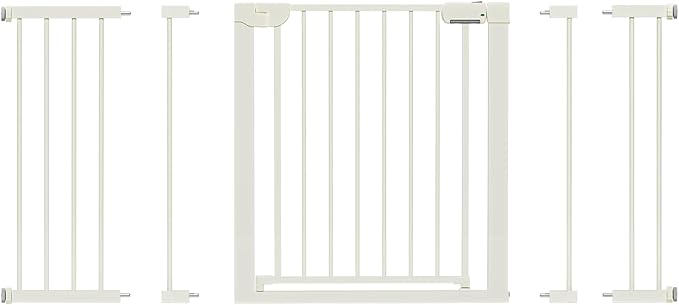 29.5-54.2" Baby Gate for Stairs, Pressure Mounted Dog Gate Indoor, Auto Close Pet Gate for Doorways No Drilling, Easy Install Baby Essentials with Large Walk Thru Door, White