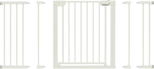 29.5-54.2" Baby Gate for Stairs, Pressure Mounted Dog Gate Indoor, Auto Close Pet Gate for Doorways No Drilling, Easy Install Baby Essentials with Large Walk Thru Door, White